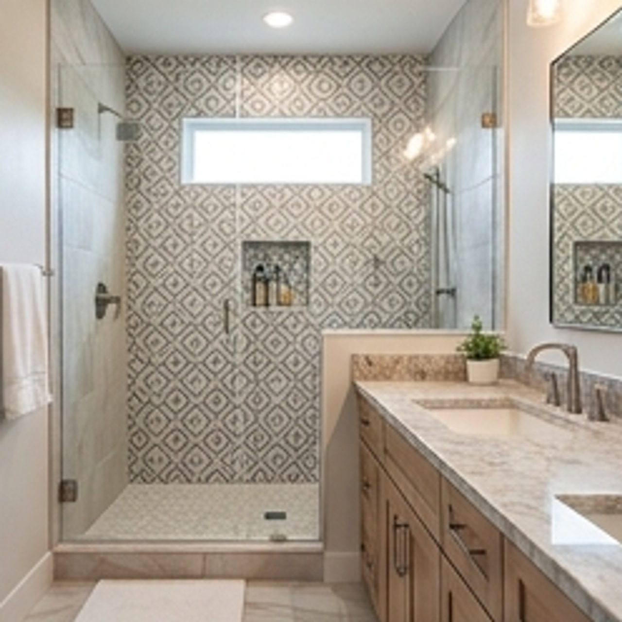 finished bathroom remodel showcasing tile work